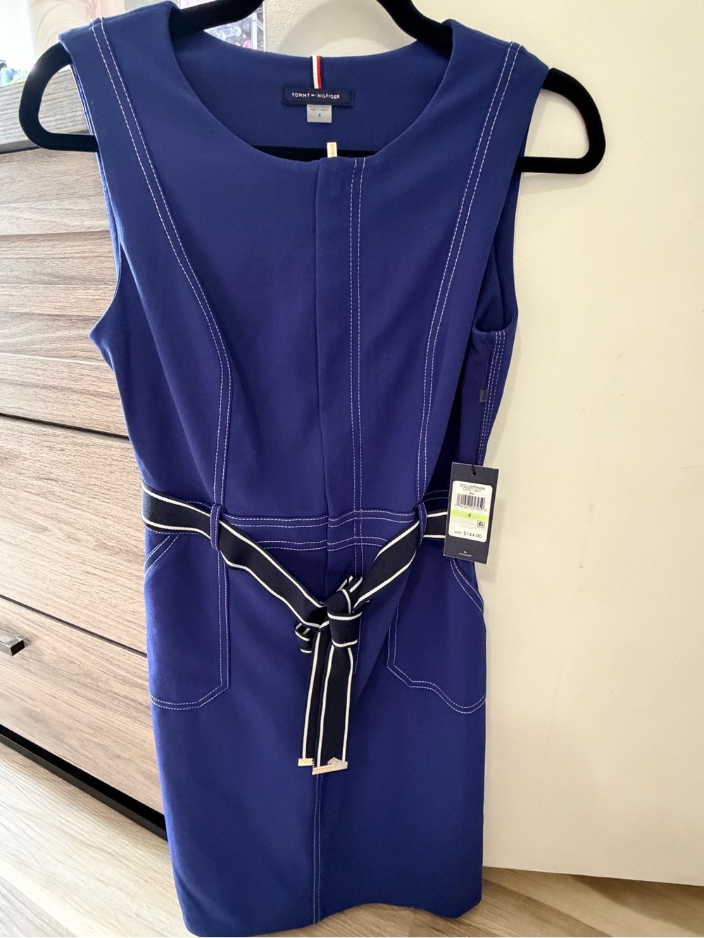 Tommy Hilfiger Royal Blue Sleeveless Belted Midi Dress